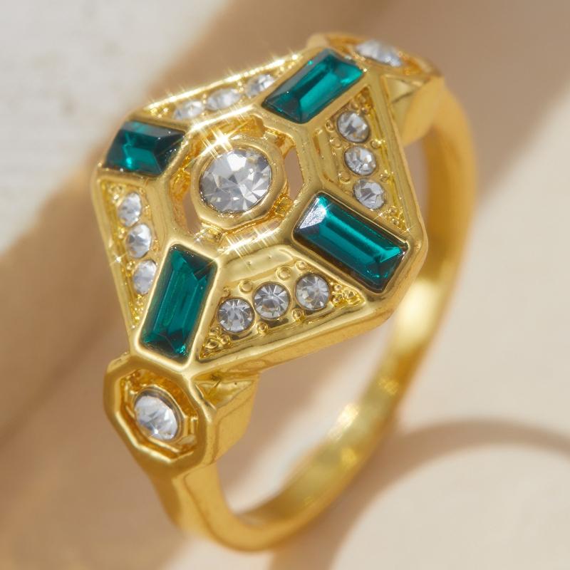 European and American Style Sparkling Zircon Geometric Ring, Women's Retro Trendy Holiday Accessories Jewelry