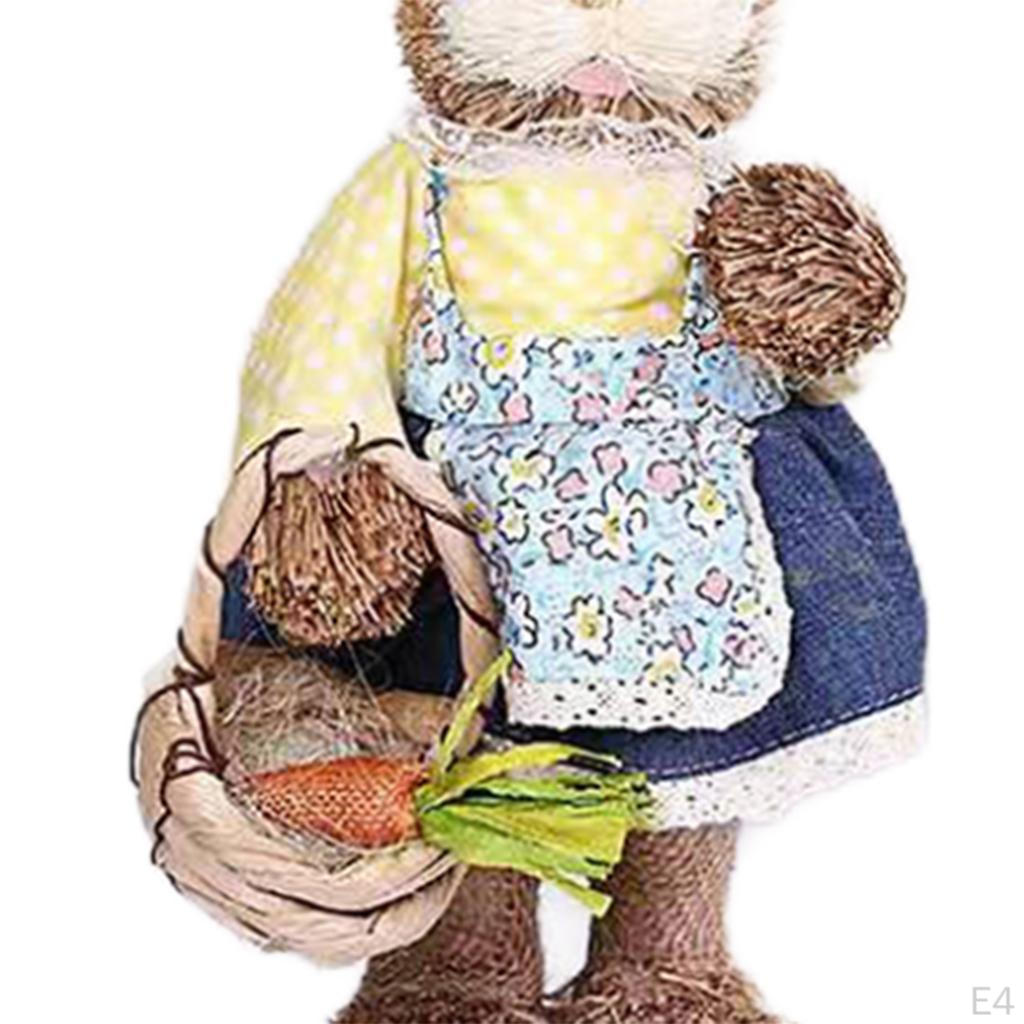 Söt Straw med morot Påsk Samlarobjekt Bonde Stående Kanin Staty Vävda Hantverk med Morötter för