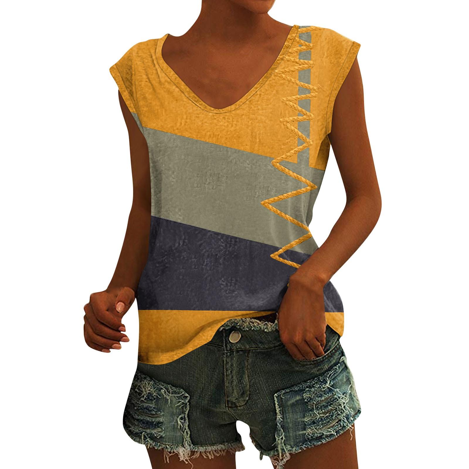 

Женский повседневный топ с v-образным вырезом и принтом, свободный пуловер, футболка с короткими рукавами XL жёлтый