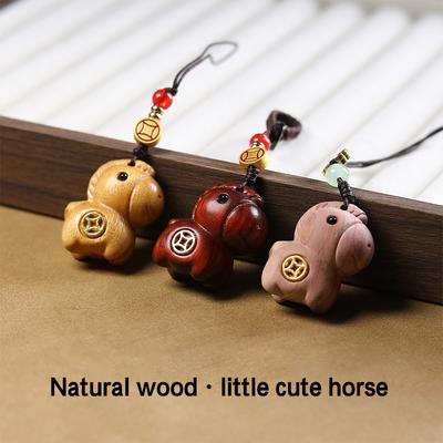 Sandalwood Zodiac Horse Keychain Creative Wooden Pendant Mobile Phone Hanging Decor Cute Artifacts Small Ornament for Couples