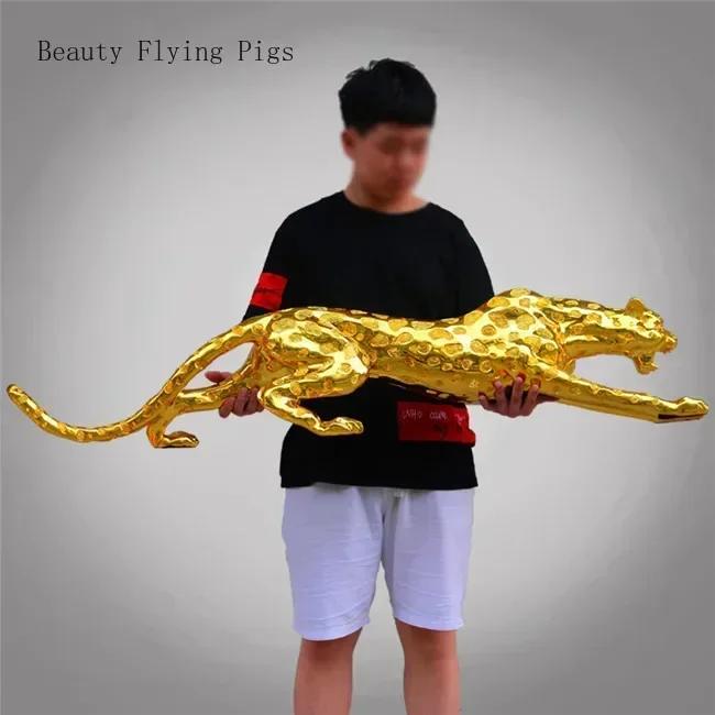 Moderne Abstrakte Gold Panther Skulptur Geometrische Harz Leopard Statue Wildtier Dekor Geschenk Handwerk Ornament Zubehör Einrichtung