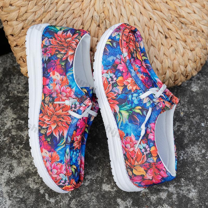 Fashion Platform Flower Canvas Shoes for Women 2025 Spring Flat Lace-up Loafers Woman Lightweight Fashion Casual Sports Shoes Footwears