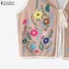 ZANZEA Women Casual Lace Up V-Neck Sleeveless Floral Print Cardigan Vest