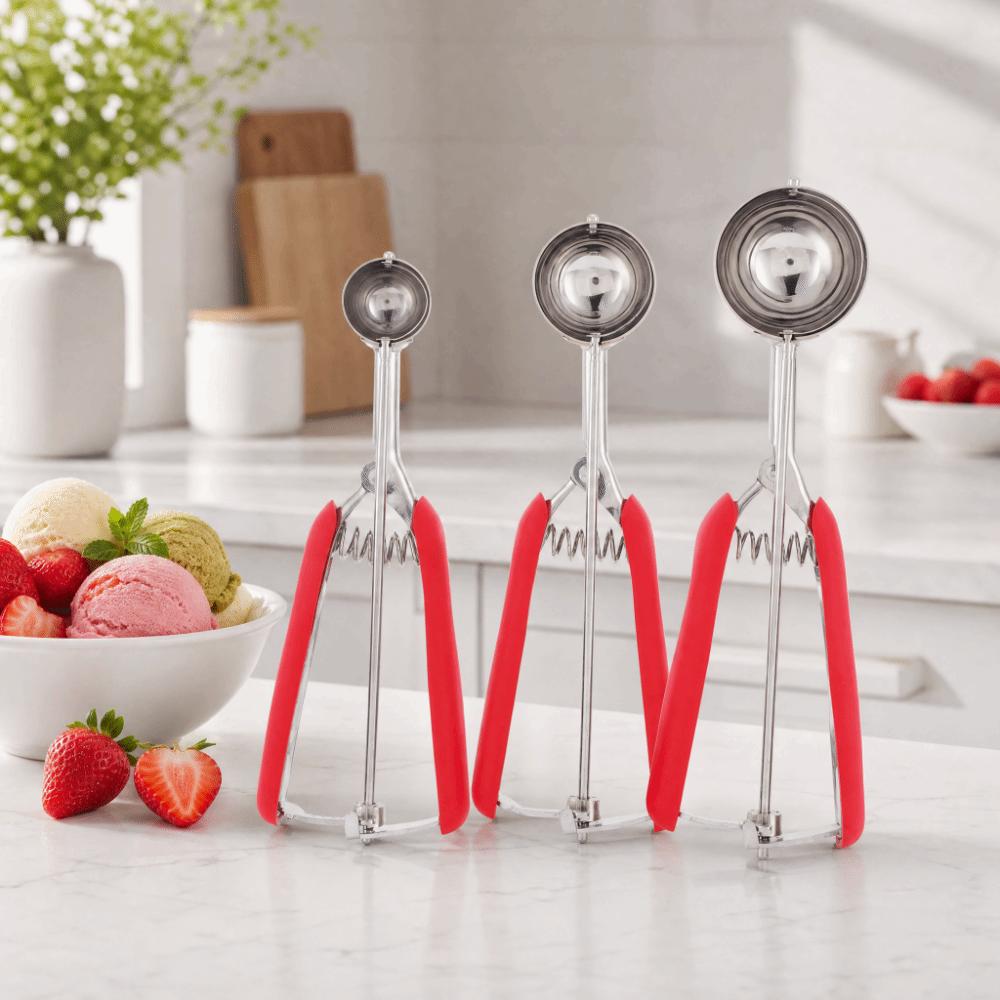 3pcs set Trigger Release Ice Cream Scoop Set Stainless Steel Stainless Steel Scoop Food Preparation
