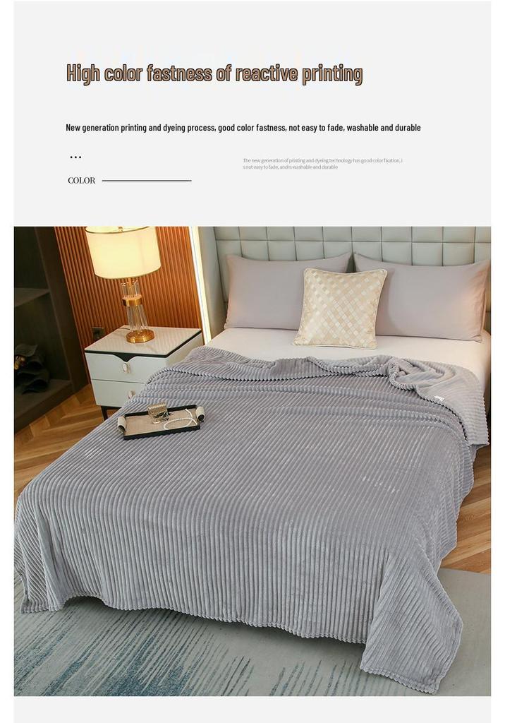 Striped Coral Fleece Flannel Blanket - Air Conditioning Nap Blanket, Solid Color, Ideal Office Gift