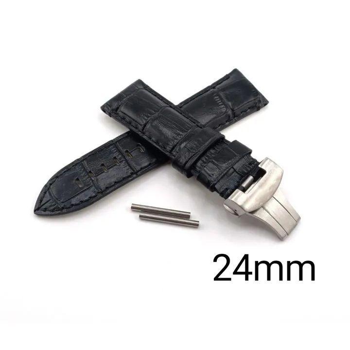 Used 24mm watch Italian calf leather leather strap black with D buckle [Compatible with] Panerai etc. PANERAI