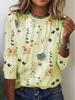 Fashion Women Long Sleeve Cross Border Floral Print Trendy T-Shirt European American