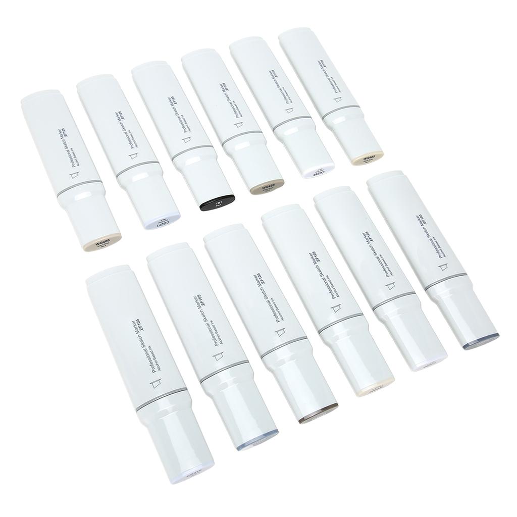 Wide Tip Markers Refillable Ink Even Inking Alcoholic Paint Marker for Paper Plastic Wood Glass 12pcs Gray Series