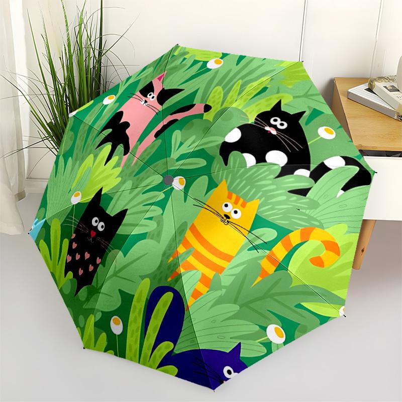 

1pc Cats Garden Automatic Folding Umbrella - 8-Rib Automatic Open/Close, Portable Collapsible Compact Umbrella yy251218070