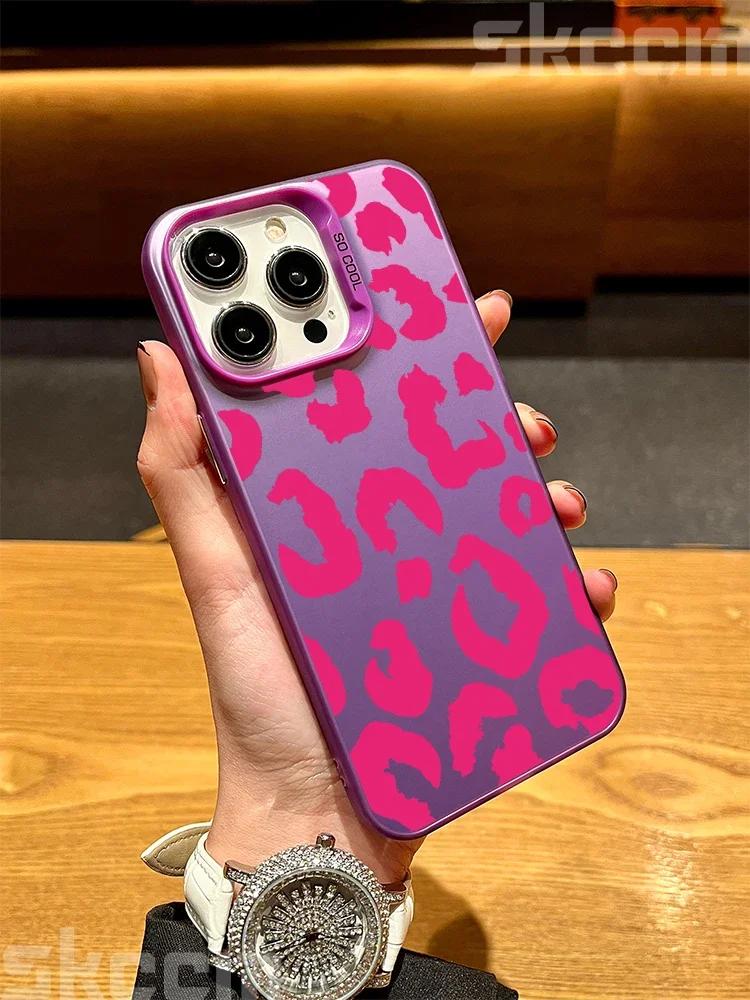 Leopard Print Art Electroplate Silver IMD Phone Case For iPhone 15 Pro Max 16 14 13 12 11 7 8 Plus X XS XR Shockproof Hard Cover