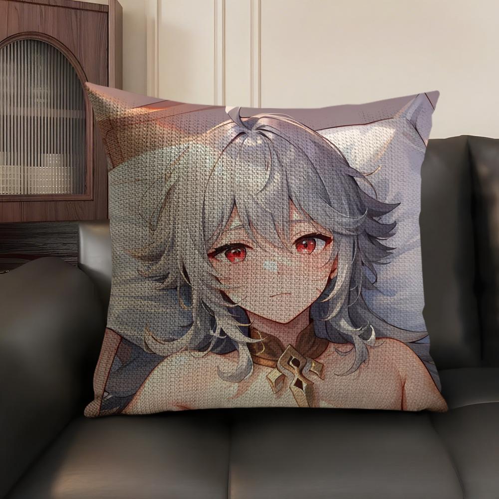 Razor Cute Genshin Impact Cushion Cover Natural Linen Organic Fabric DoubleSided Printing Sofa Home Decor Gift Pillow Case