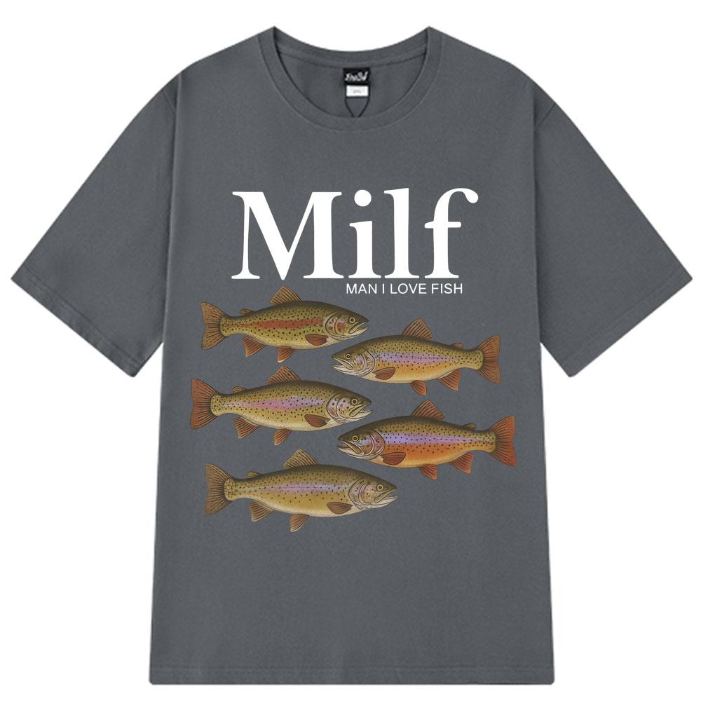 2025 Summer Man I Love Fish Funny Meme TShirt Men Women Vintage 100 Cotton Printed Harajuku Hiphop Tshirts Breathable Tops