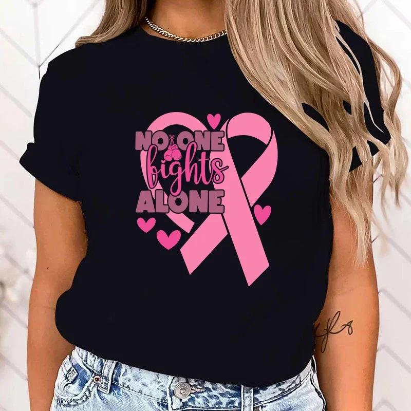 Interesting no one fights alone Letter printed Tshirt for Women casual short sleeved summer versatile top for daily use