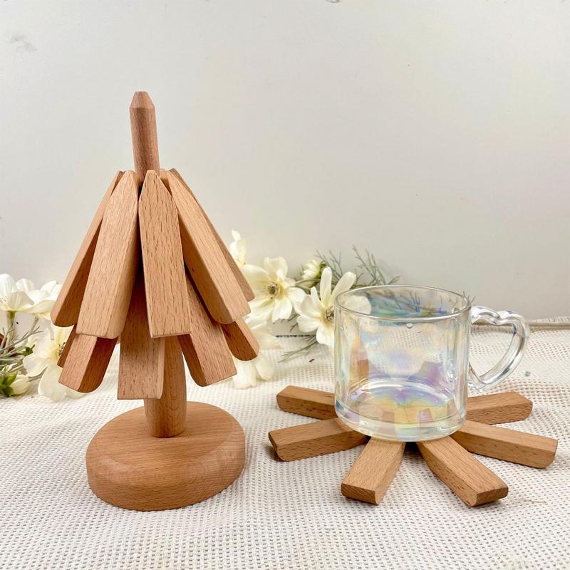 Wooden Trivets For Hot Dishes Insulation Pad Tree Shape Trivet Set Coaster For Teapot Hot Pots Halloween Christmas Gift