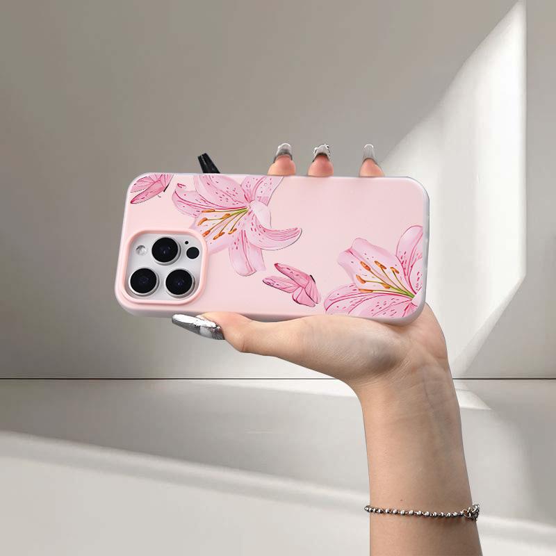 Fashionable Pink Lily Jelly Two-in-One Phone Case for Apple iPhone 13, 15, 16 - Cute & Fun Soft Shell