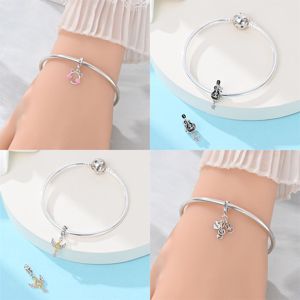 Original Copper Black Guitar Note Pendant Pink Headphones Wings Bead Fit Women Bracelet Diy Jewelry Valentine Gift