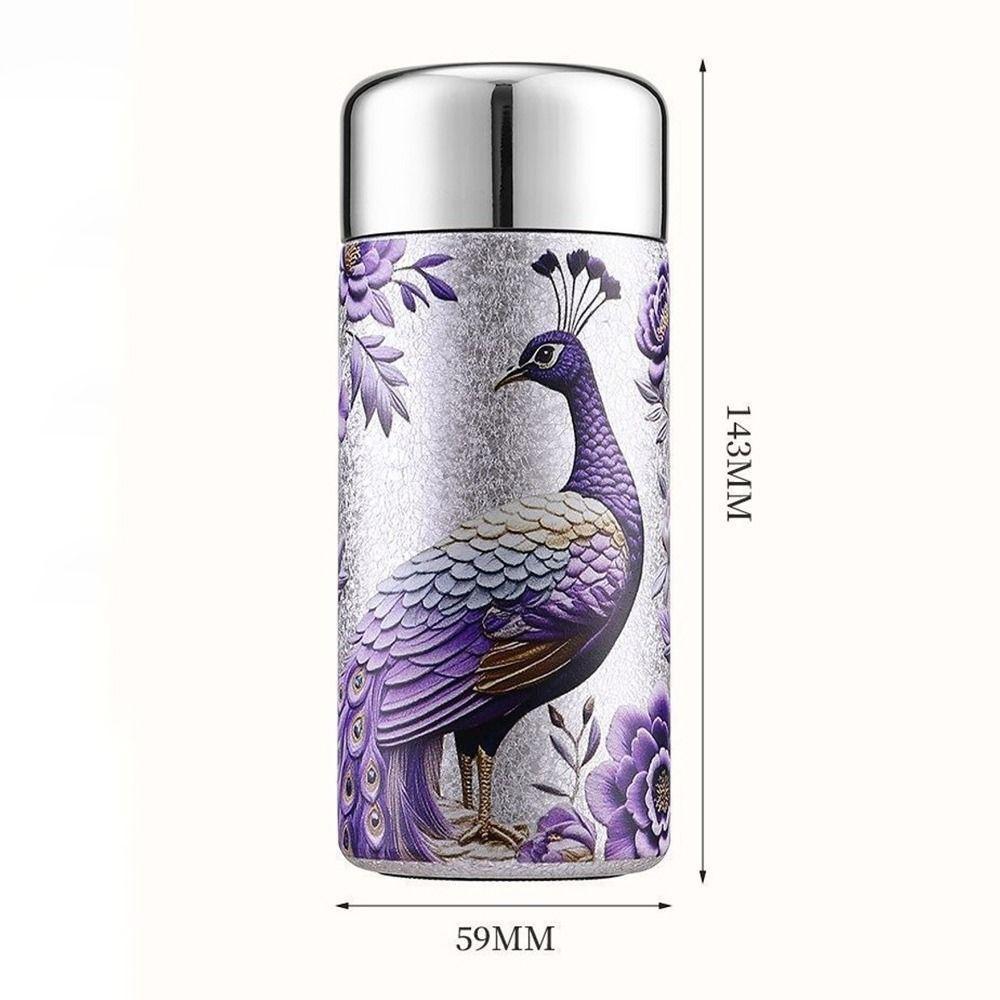 Portable Chinese Style Vacuum Cup 240ML Peacock Pattern Insulated Cup High Capacity Insulation or Cooling Thermal Water Bottle
