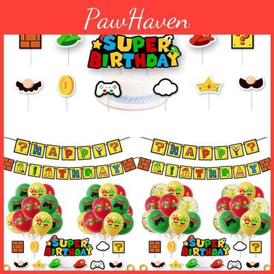 Super Mary Mario Balloons Cake Topper Banner For Vibrant Birthday Party Decor