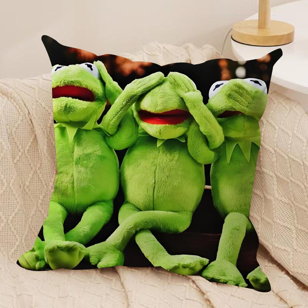 Funny K-Kermit The Frog Cushion Cover Soft Plush Fabric Double-Sided Printed Sofa Cushion Cover For All Seasons Home Decor Gift
