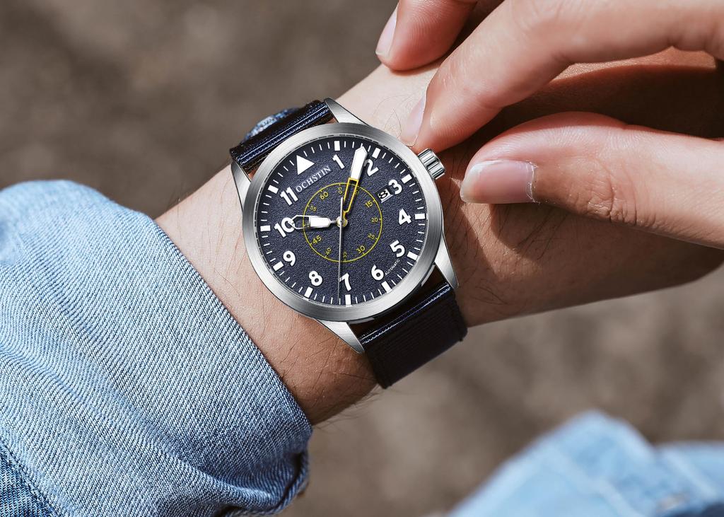 Orologio Militare Meccanico da Uomo BOLYTE, Automatico, Display Analogico con Data Automatica, Design Open Heart con Cinturino in Nylon Premium, N Blu, Militare