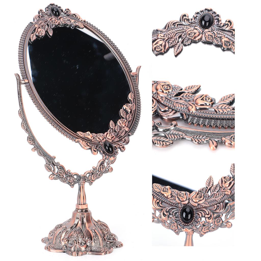 Kosmetické zrcátko, kovové retro oboustranné zrcadlo v evropském stylu do koupelny a ložnice