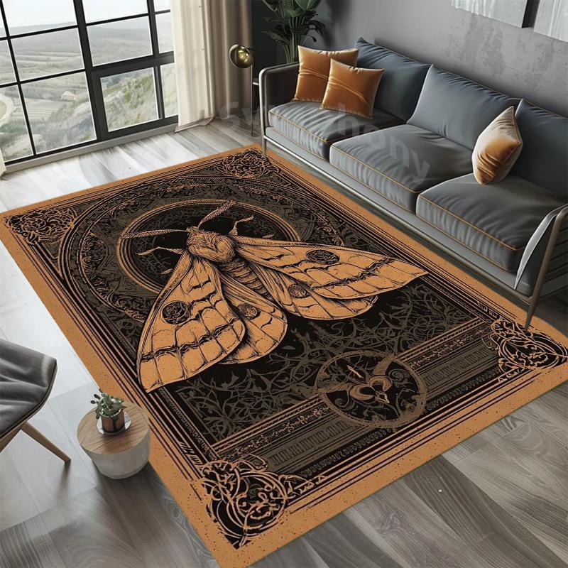 Warm Brown Floral Moth Pattern Area Rug Retro Botanical Style Non-Slip Floor Carpet for Living Rooms Home Decor Areas