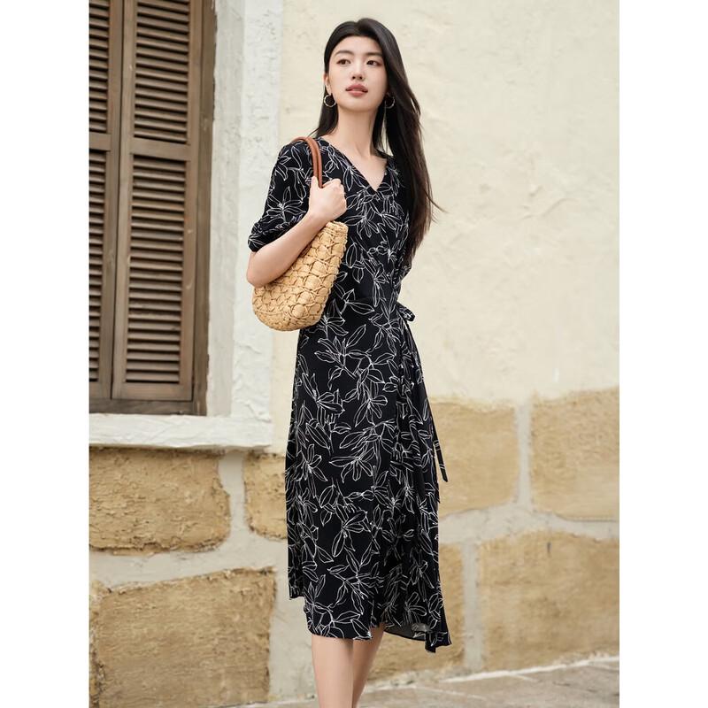 

Jiu Zi Anna Kou Acetate Elegant Floral V-Neck Dress L