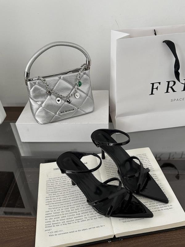 Fashion Shoes Woman 2025 Low Cross-Tied Thin Heels Heeled Mules Pointed Toe Slipper High Silk Rome Slides Rubber Fabric PU Hoof Cross-Ti