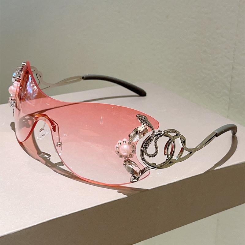 Flower Metal Snake Sunglasses Women For Men Vintage Diamond Sun Glasses Punk Popular Rimless Luxury Brand Designer Shades