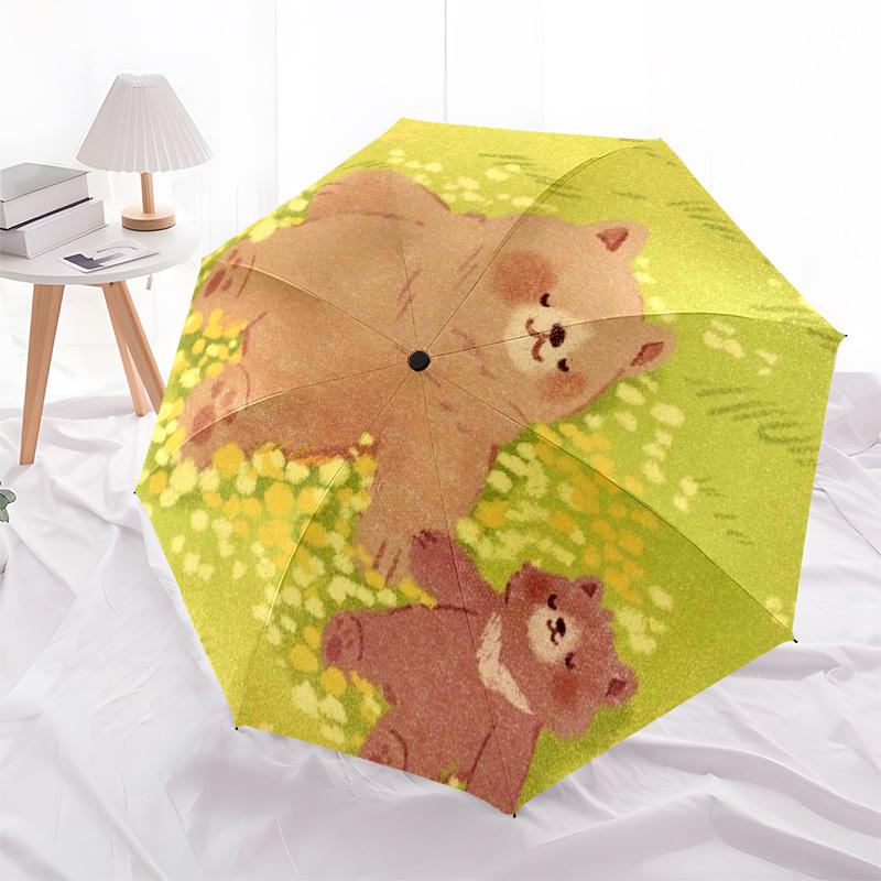 1pc Bear Family in Flower Field Umbrella with Plastic Handle,Suitable for All Seasons Home Travel Outdoor Umbrellaptys31048