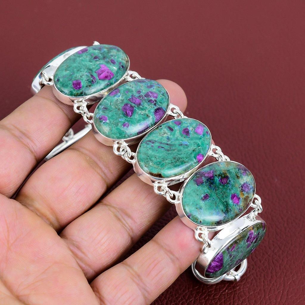 Ruby Fuchsite Bracelet Handmade Gemstone Jewelry 925 Sterling Silver Bracelet Adjustable Chain Bracelet Birthstone Bracelet Engagement Gifts
