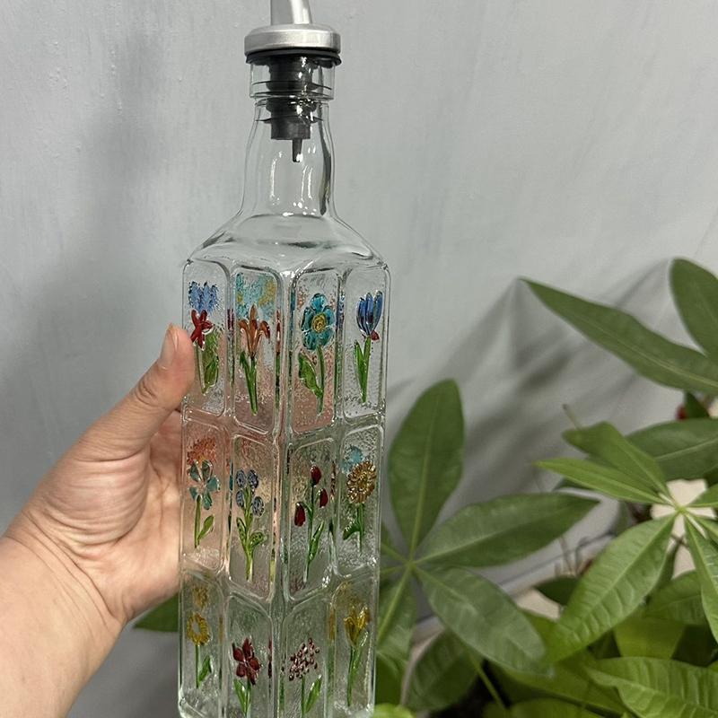 1PC Bottled Bottle Kitchen Supplies Soy Sauce Vinegar Bottle Home Decoration Hand-painted Oil Bottle Round 30x5.5cm