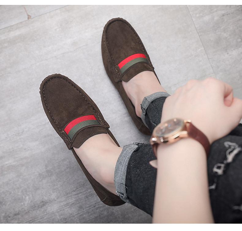 Mocasini slip-on pentru bărbați, din piele întoarsă mată – pantofi casual cu talpă moale în stil britanic