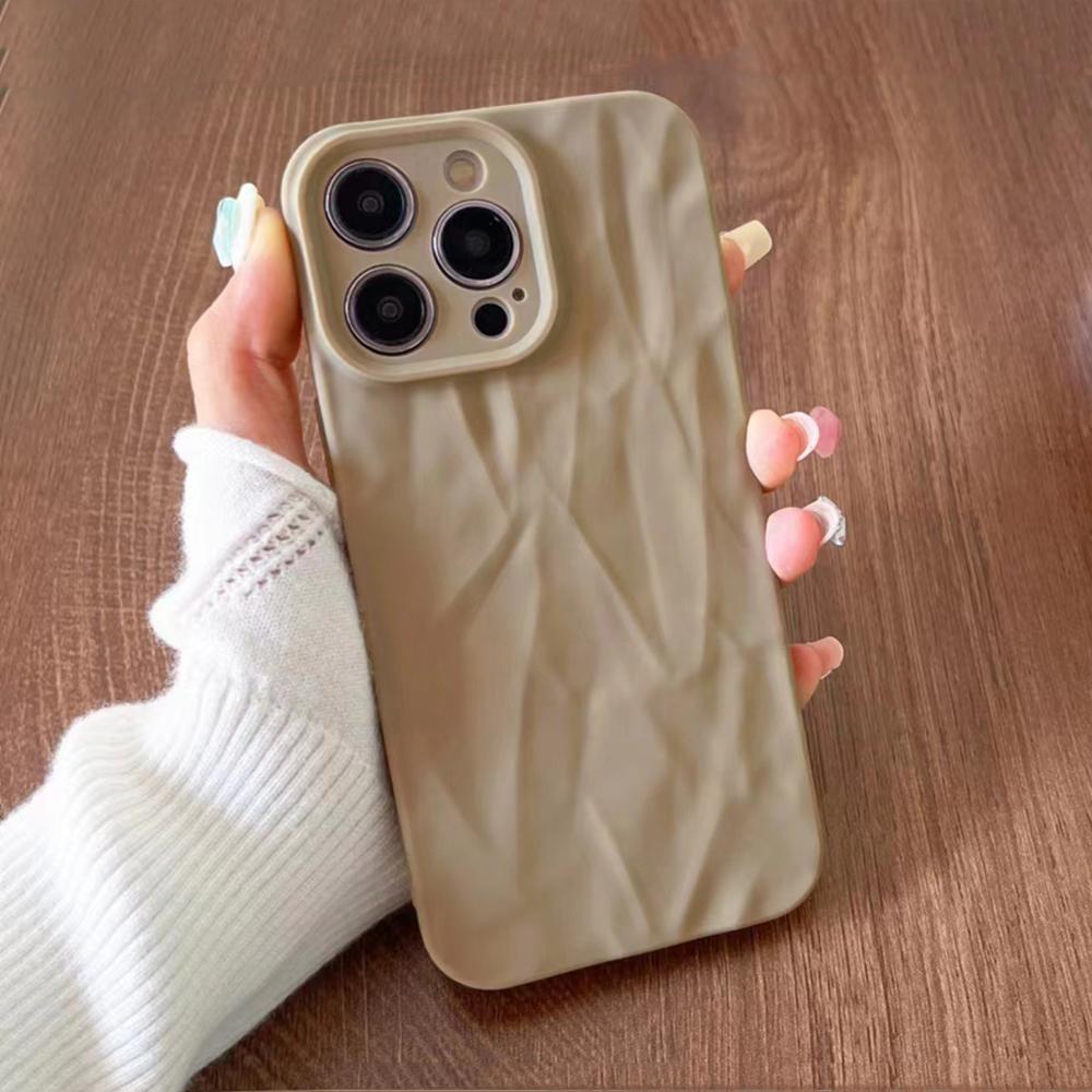Fashion Silicone Fold Wrinkle Phone Case For iPhone 16 14 13 12 11 15 Pro Max SE X XS XR 8 7 Plus Soft Candy Color Full Cover