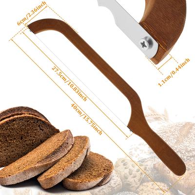 Wooden Bread Bow Cutter Serrated Bagel Cutter Bread Cutter Sourdough Bread Slicer Portable Bread Cutting Tool Kitchen Supplies