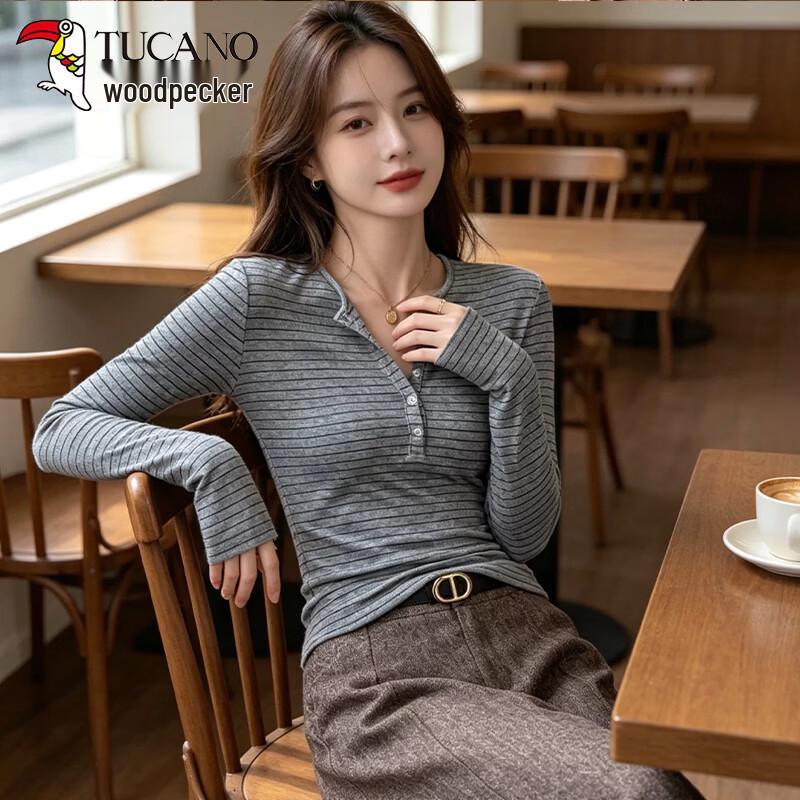 Женская полосатая футболка-henley с длинным рукавом Woodpecker