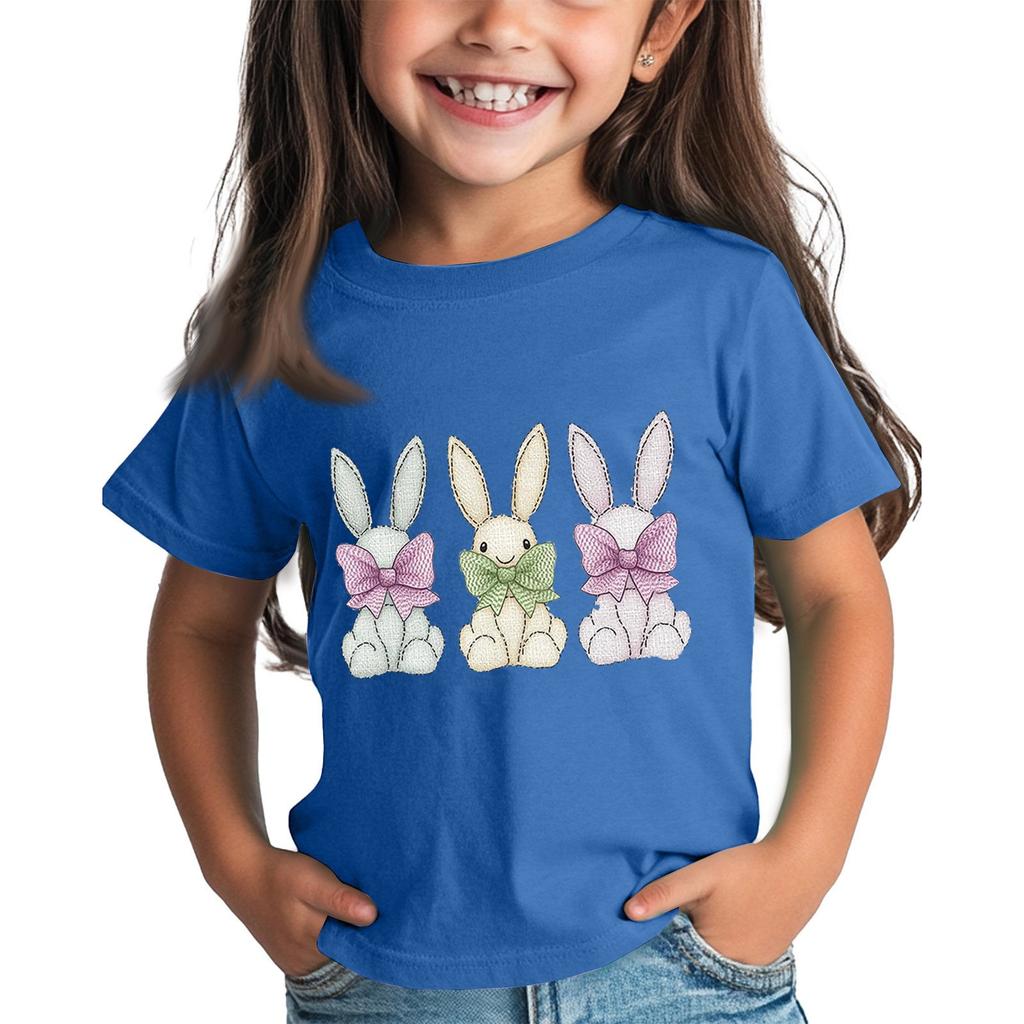 Children's Tops Boys Girls Easter Print Short-sleeved T-shirt Tops Bottoming Shirt