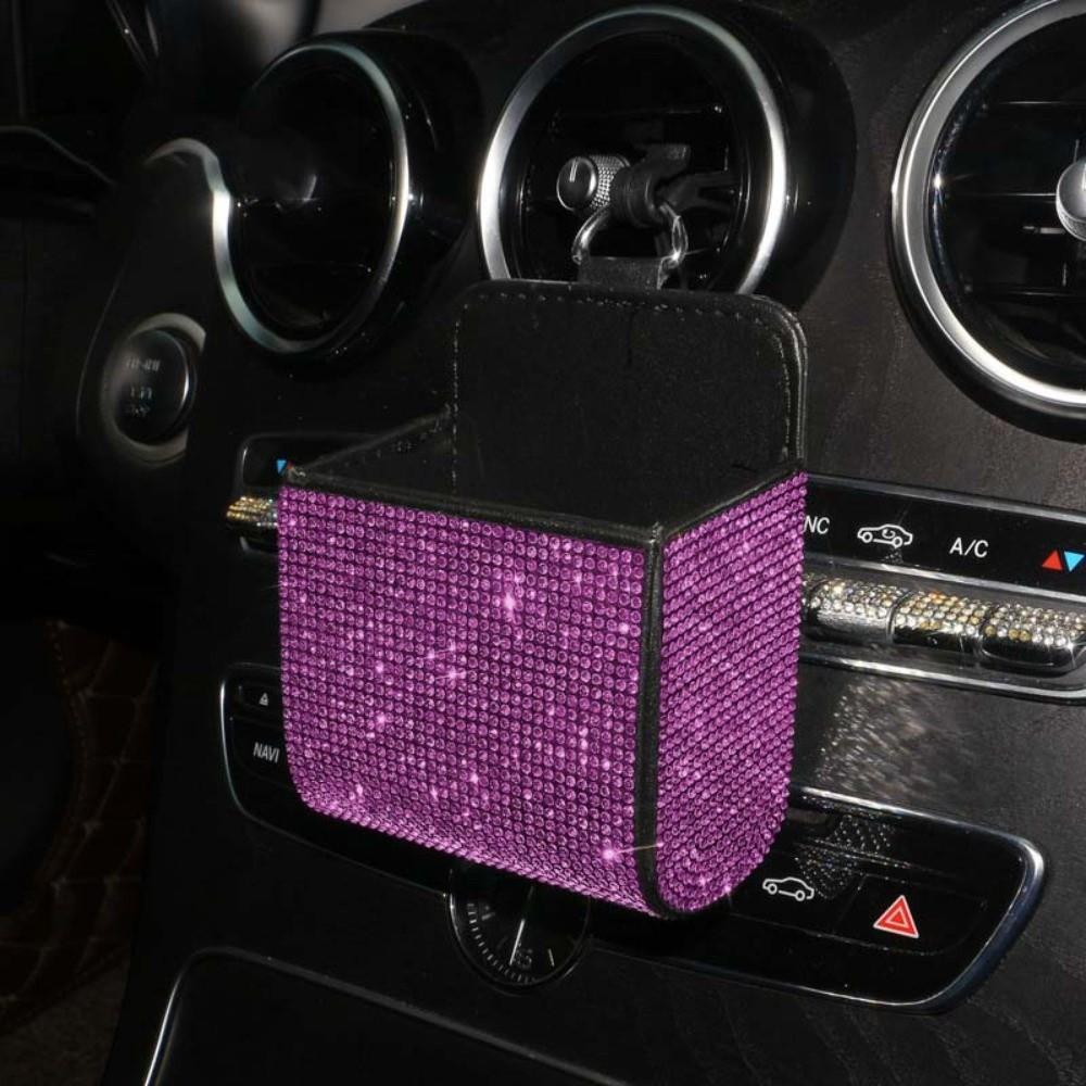 Shiny Sparkling Rhinestone Glitter Organizer Leather Vehicle Interior Accessory Vehicle Organizer
