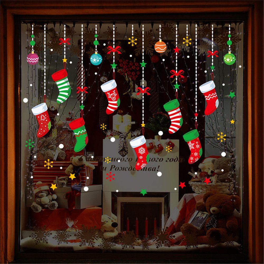 Year Holiday Scene Xmas Decoration Home Decals Christmas Window Stickers Santa Claus Wall Sticker