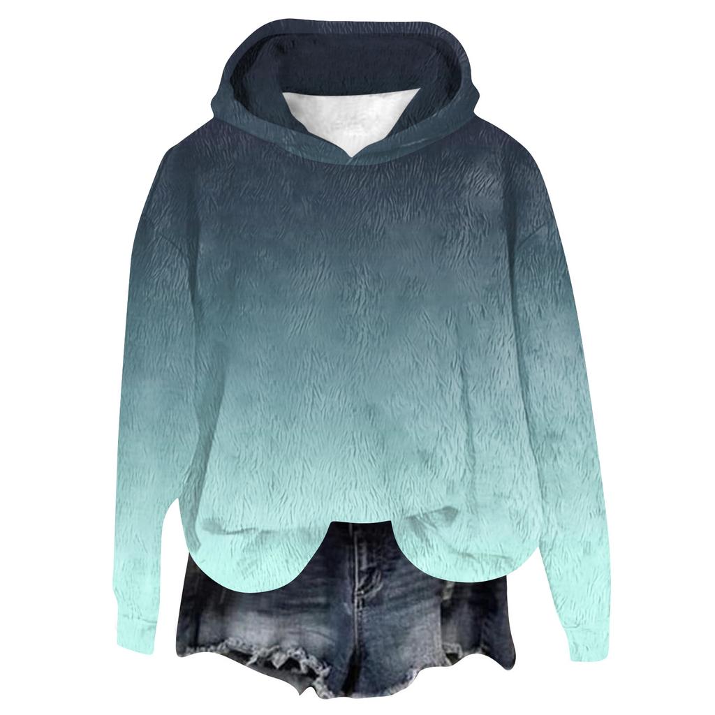 Women's Hooded Long Sleeve Printed Flannel Top Hooded Sweatshirt
