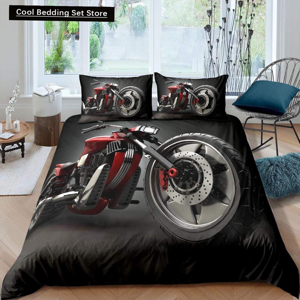 Motorcycle King Queen Duvet Cover Dirt Bike Bedding Set Motocross Racer Extreme Sports Quilt Cover Polyester Comforter Cover
