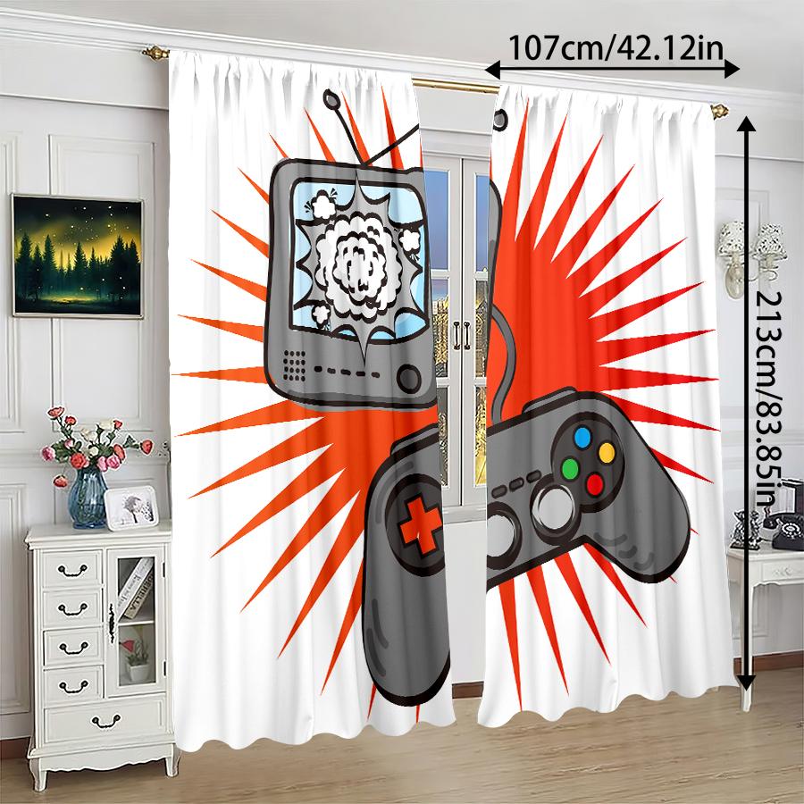 Set Of 2 Game Console Controller Pattern Printed Curtains Bedroom Living Room Home Decoration Curtain Polyester Perfect For Sitting