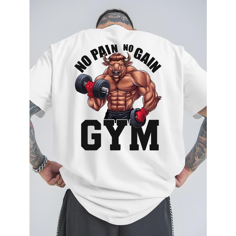 Pánské volné tričko s nápisem "NO PAIN NO GAIN GYM" - Stylové ležérní oblečení vyrobené z měkké a pohodlné látky