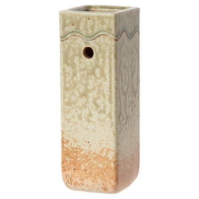 Marui Seito Shigaraki Ware Hechimon Flower Vase, Single Flower Vase, Wall-Mounted or Standing, Square, Green, Ceramic, MR-M163