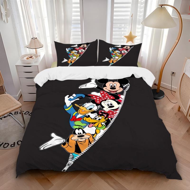 Set Biancheria da Letto con Cerniera, Stampa Mickey & Friends, Morbido e Confortevole Copripiumino per Camera da Letto, Camera degli Ospiti (3 pezzi) (1 Copripiumino + 2 Federe