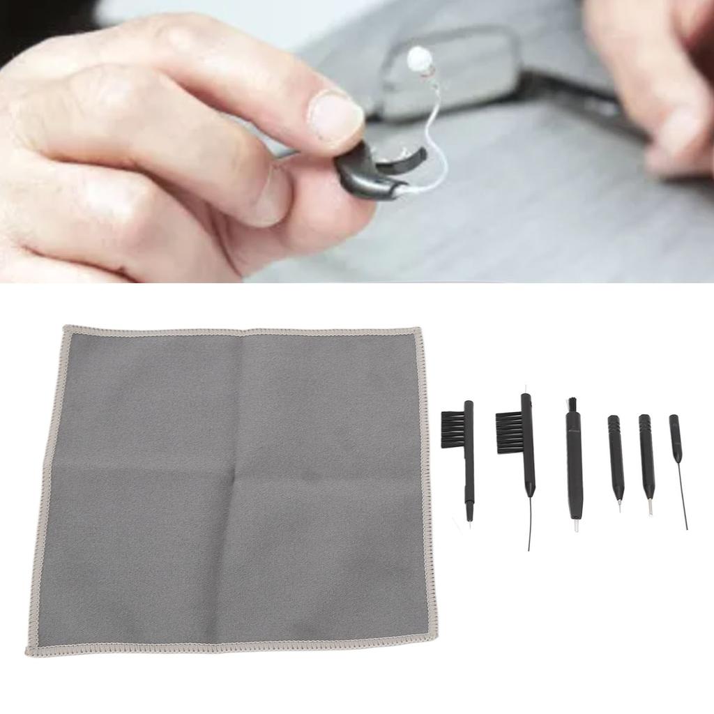 7 Pieces Hearing Aid Cleaning Tool Kit Multifunction Brush Set with Dry Clean Cloth Earbuds Care Accessories