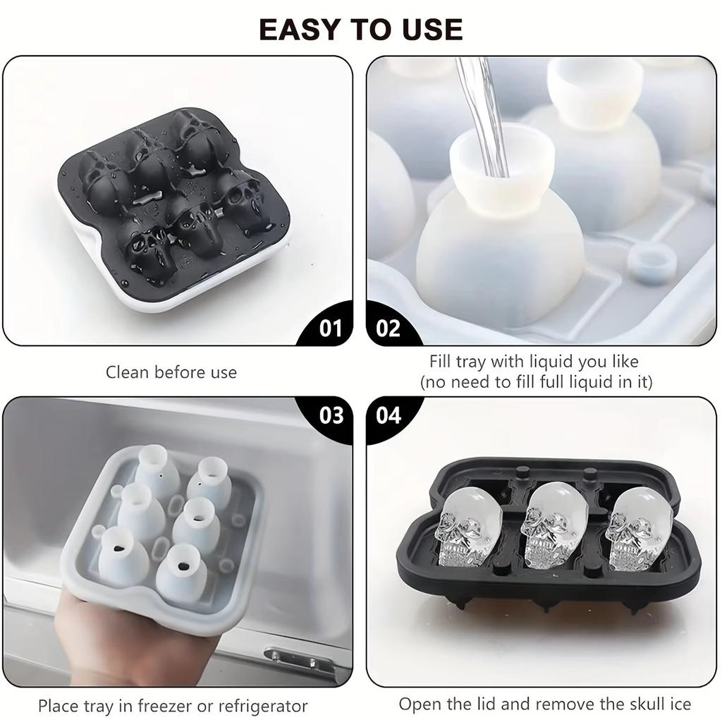 Silicone Skull 3D Flexible Ice Cube Trays Ice Ball Mold For Freezer Whisky BPA Free Ice Tray Horror Skull Head Cocktail Ice Ball