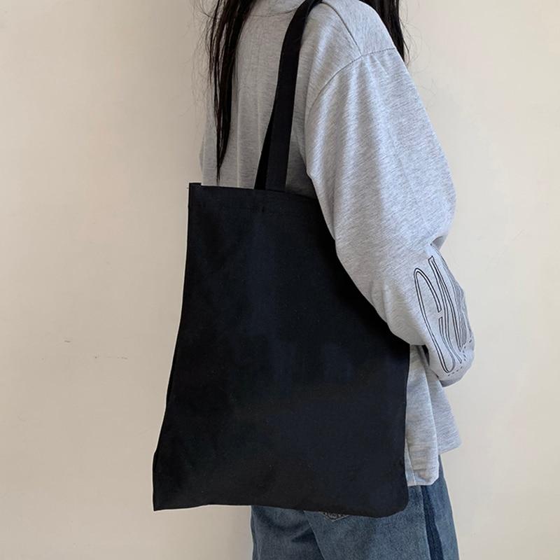 Fashion Canvas Shoulder Bag Harajuku Solid Color Canvas Shopping Bag Casual Large Capacity Schoolbag Tote