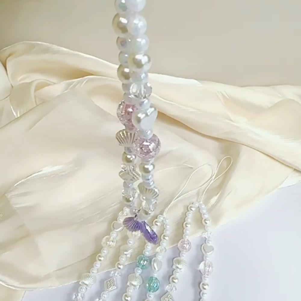 Shell Mobile Phone Lanyard Pearl Cell Phone Strap Jewelry Gift Bead Phone Chain Telephone Decor
