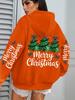 Merry Christmas Tree Bow Women's Hooded Pocket Sweatshirt - Casual Autumn Winter Pullover